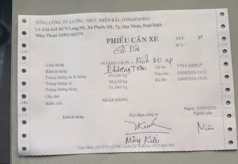 Phiếu Cân Điện Tử Trạm Cân - Mẫu Xe Dài