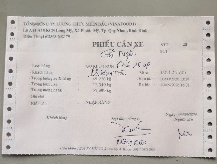 Phiếu Cân Điện Tử Trạm Cân - Mẫu Xe Ngắn